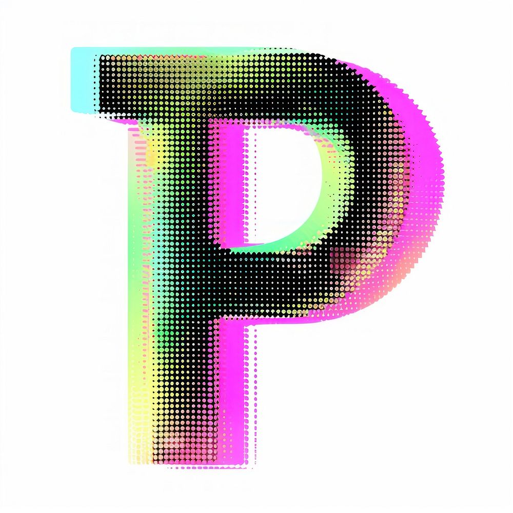 Gradient blurry letter P number shape font.