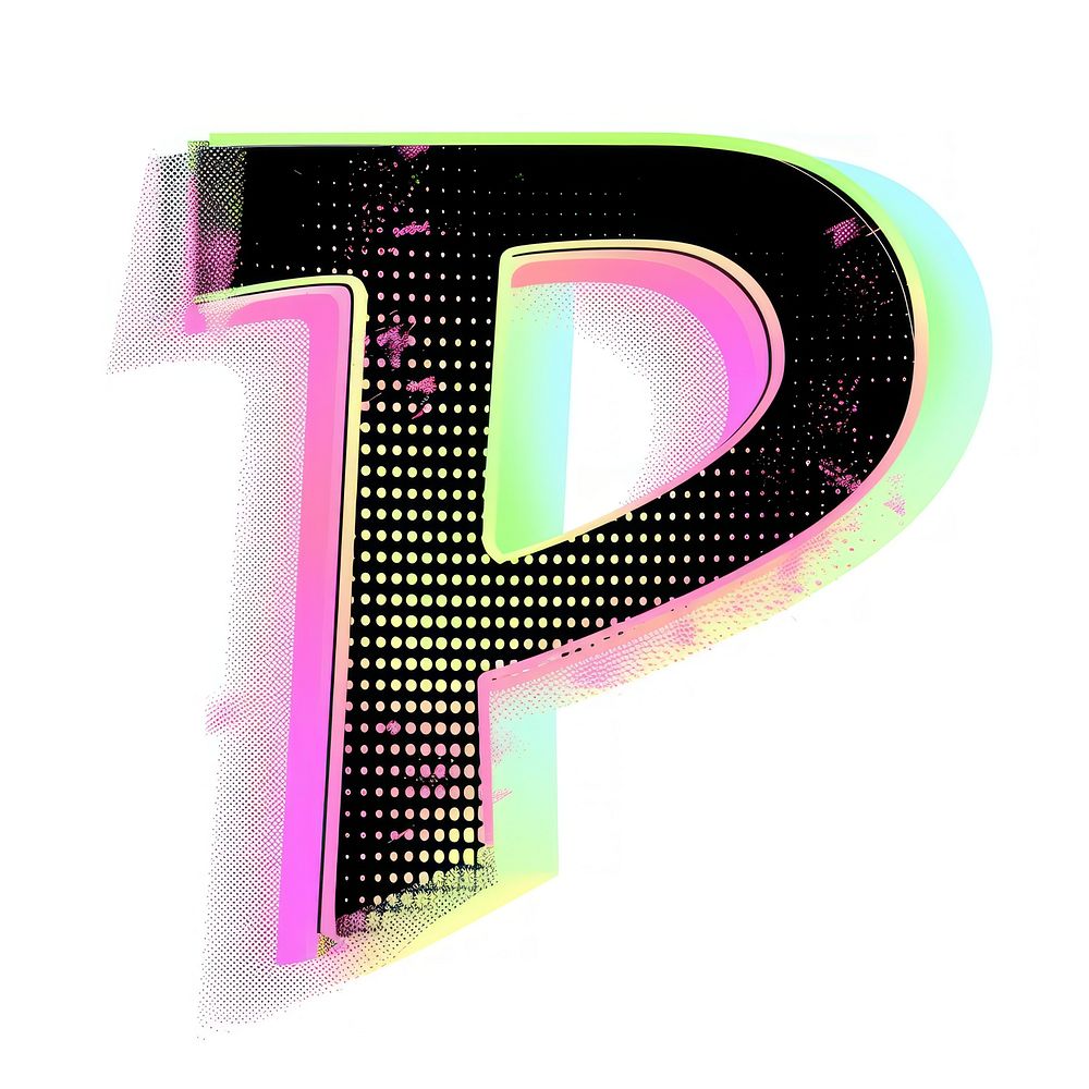 Gradient blurry letter P number shape font.