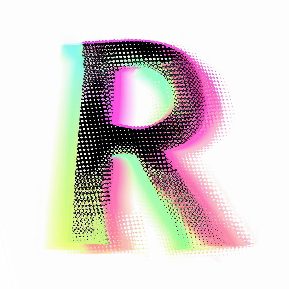 Gradient blurry letter R purple shape font.