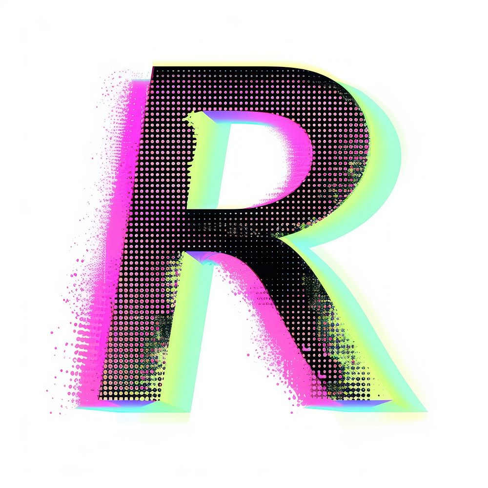 Gradient blurry letter R purple font text.