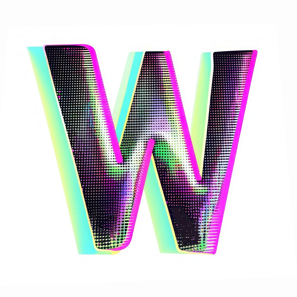 Gradient blurry letter W purple shape font.