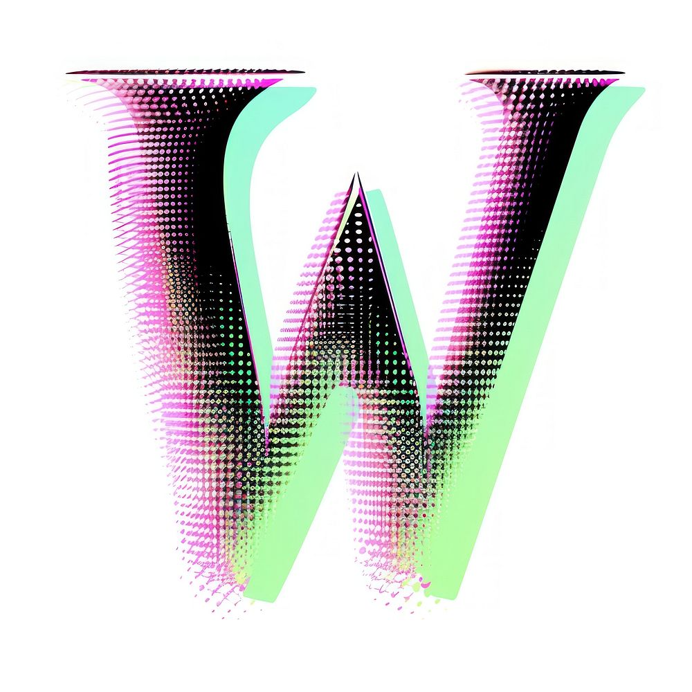 Gradient blurry letter W purple shape font.