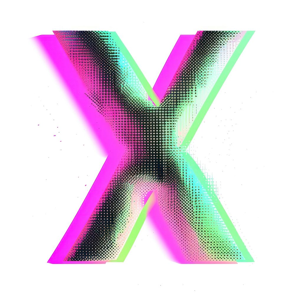 Gradient blurry letter X purple shape font.