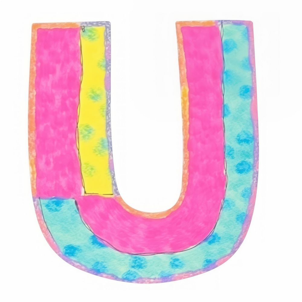 Letter U vibrant colors text number white background.