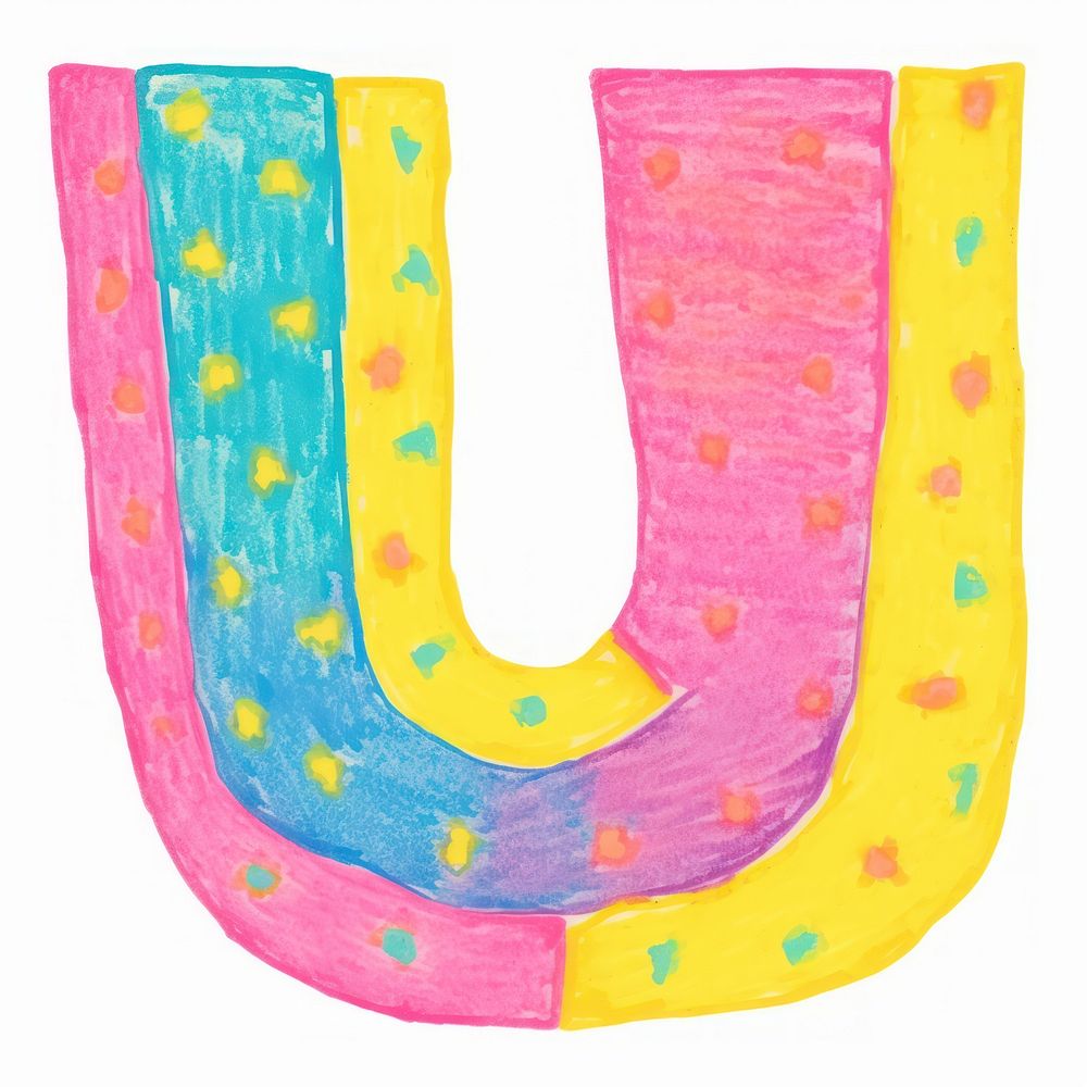 Letter U vibrant colors alphabet white background creativity.