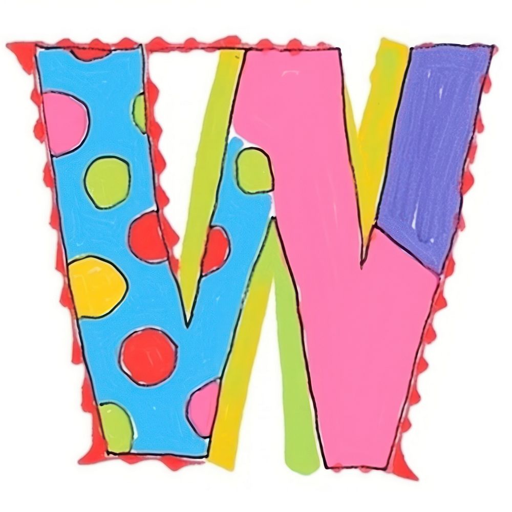 Letter W vibrant colors text alphabet number.