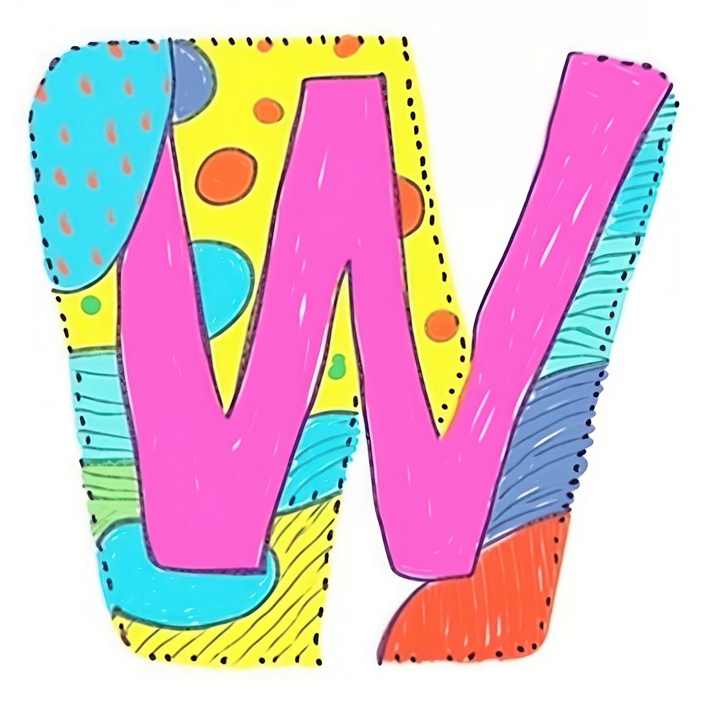 Letter W vibrant colors text alphabet number.