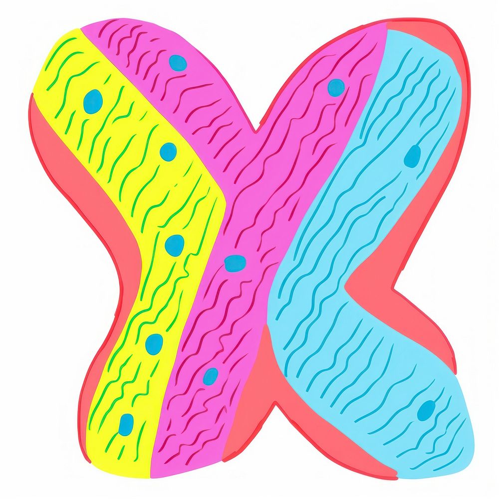 Letter X vibrant colors white background magnification microbiology.