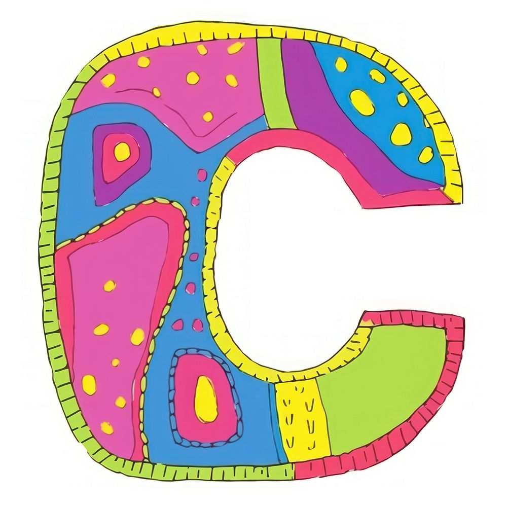 Letter C vibrant colors number text white background.