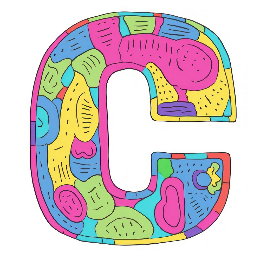 Letter C vibrant colors number text creativity.