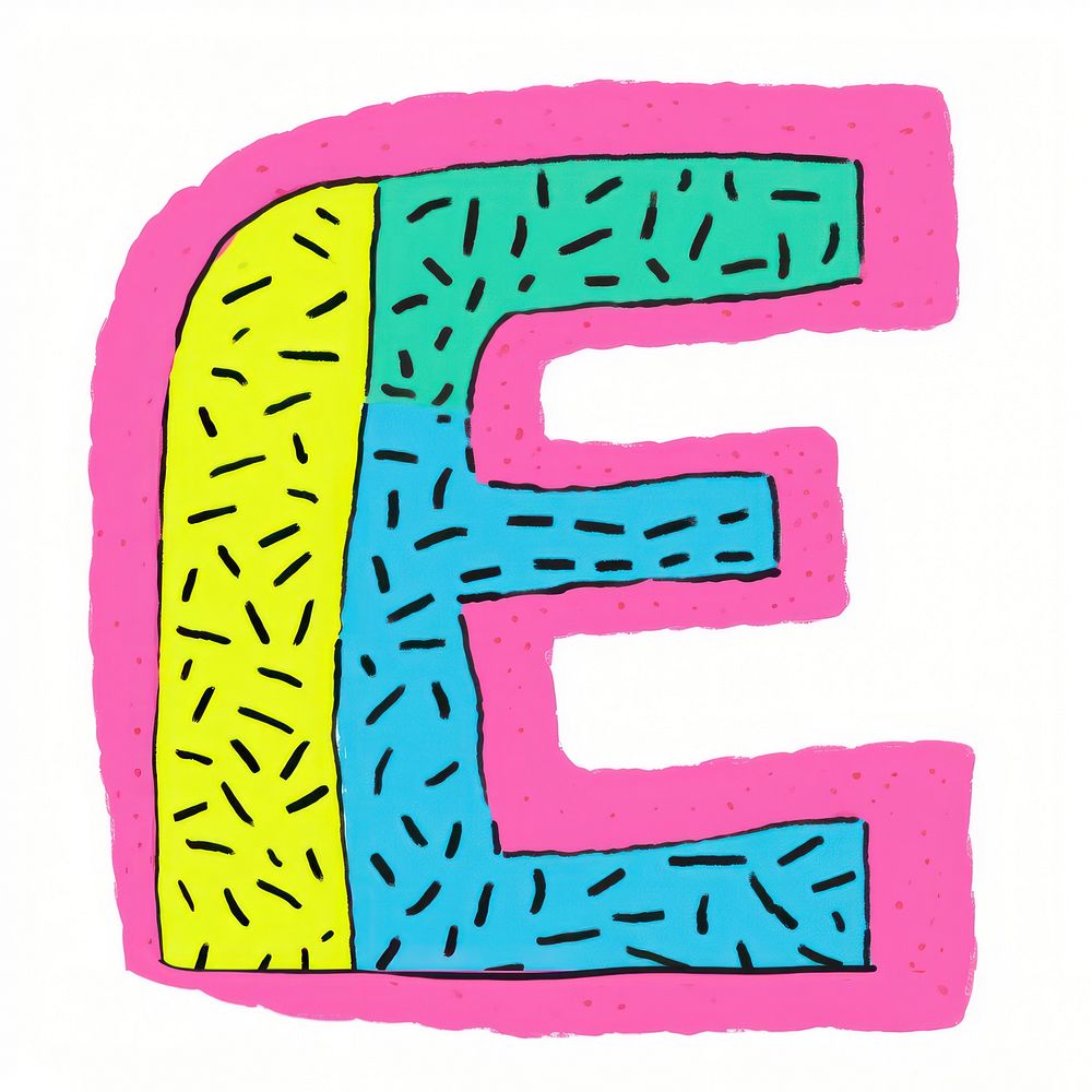 Letter E vibrant colors text alphabet pattern.