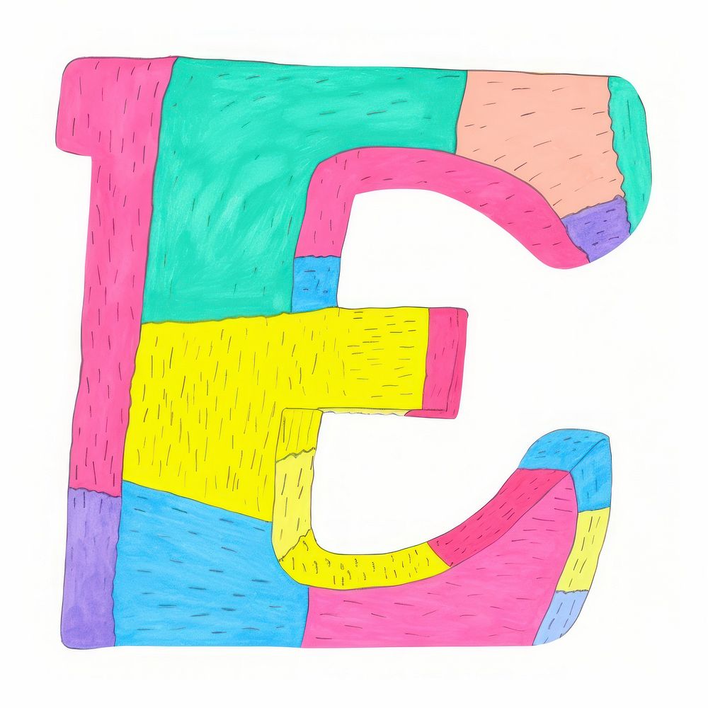 Letter E vibrant colors text alphabet number.