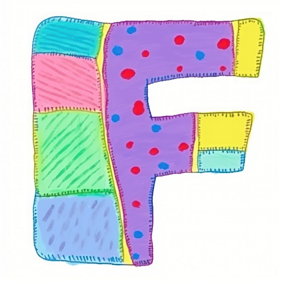 Letter F vibrant colors alphabet pattern text.