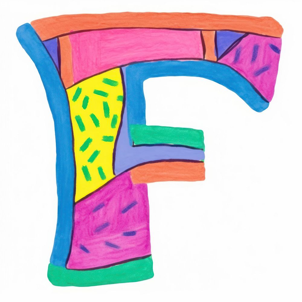 Letter F vibrant colors number text art.