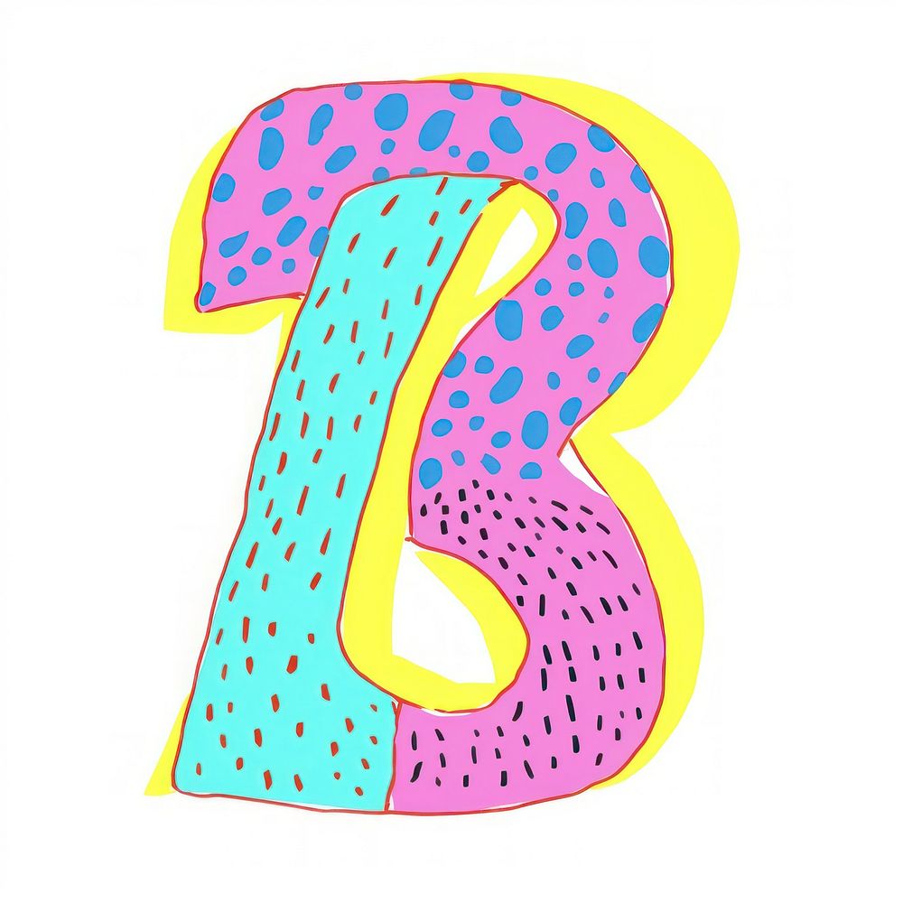 Letter B vibrant colors number text white background.