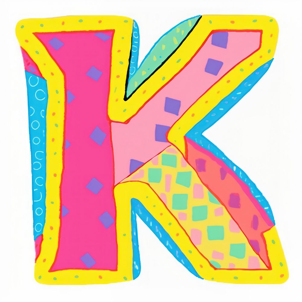 Letter K vibrant colors alphabet pattern text.