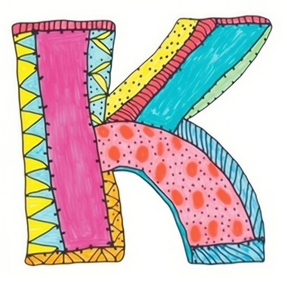 Letter K vibrant colors backgrounds alphabet doodle.