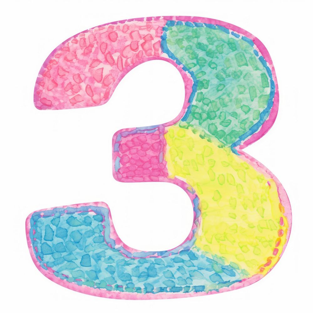 Letter number 3 vibrant text white background creativity.