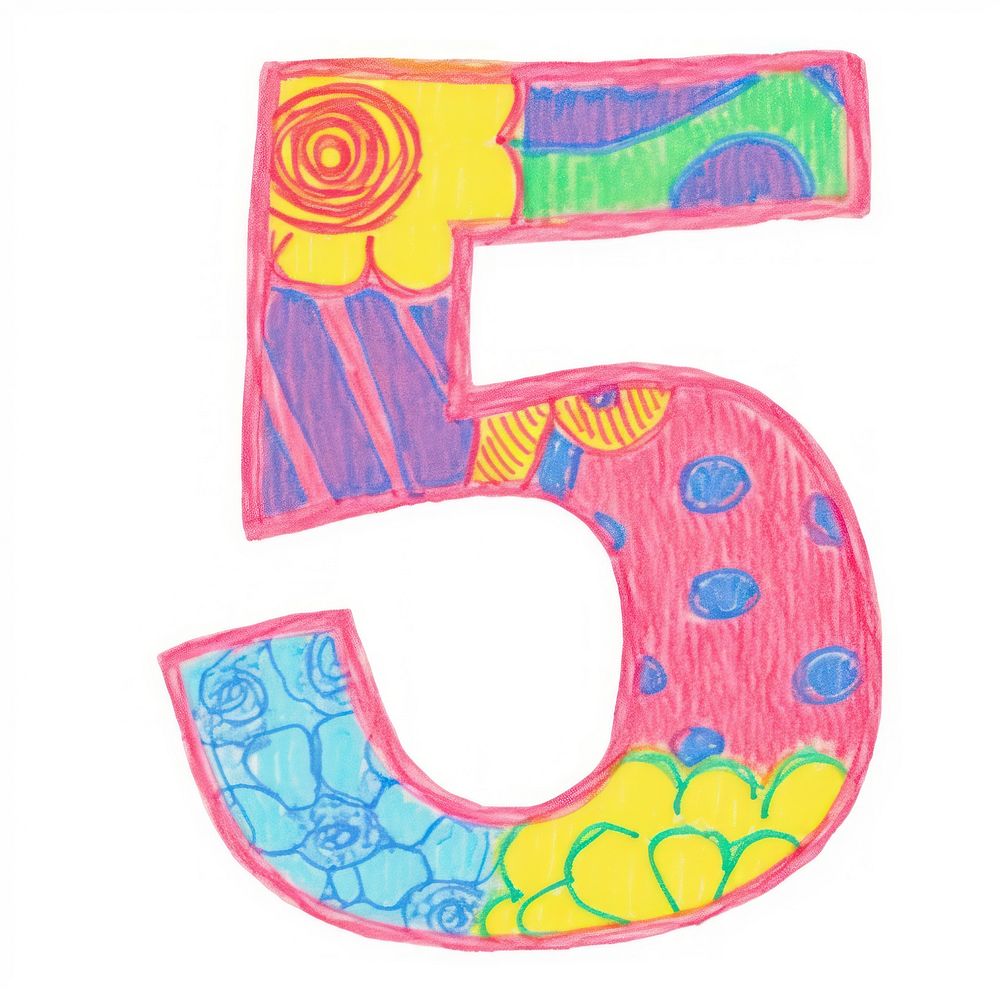 Letter number 5 vibrant text white background creativity.