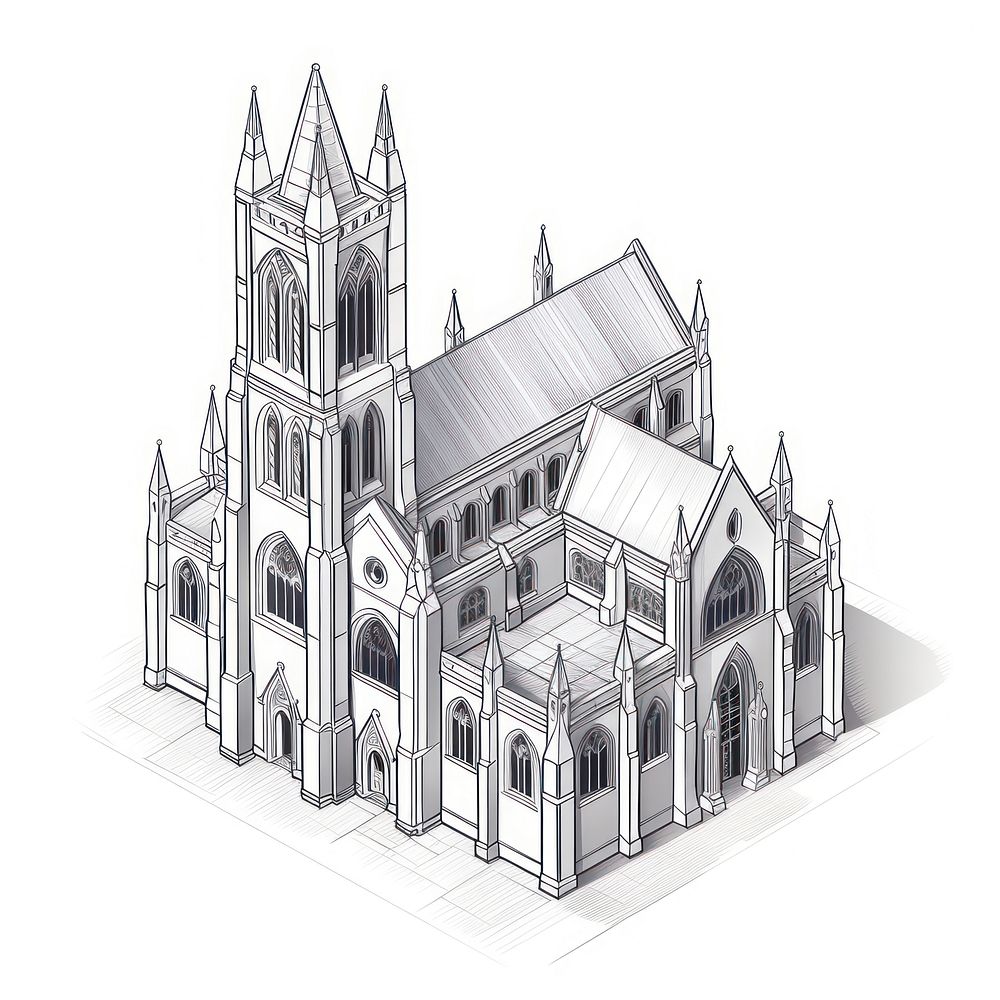 Gothic architecture building drawing sketch.