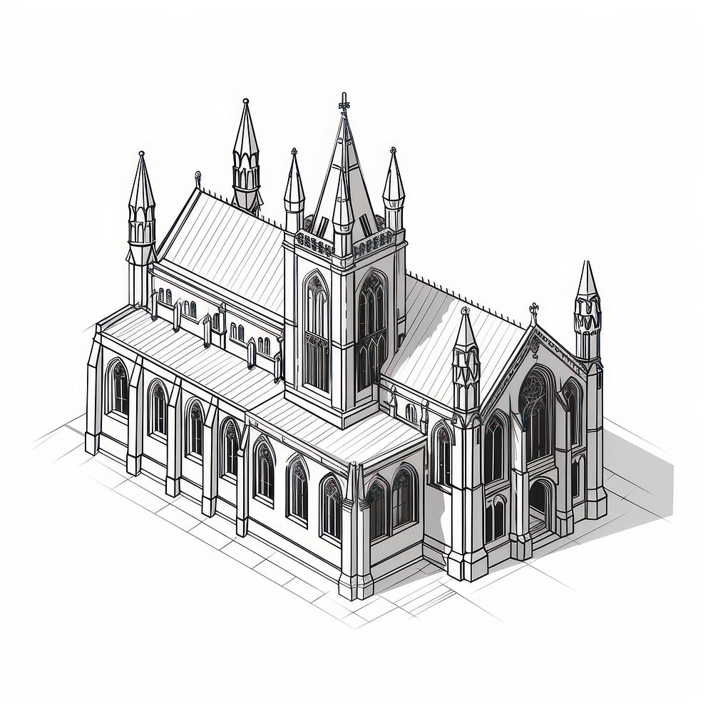 Gothic architecture building drawing sketch.