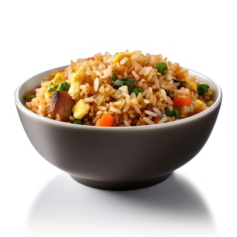 Fried rice bowl food white background vegetable.