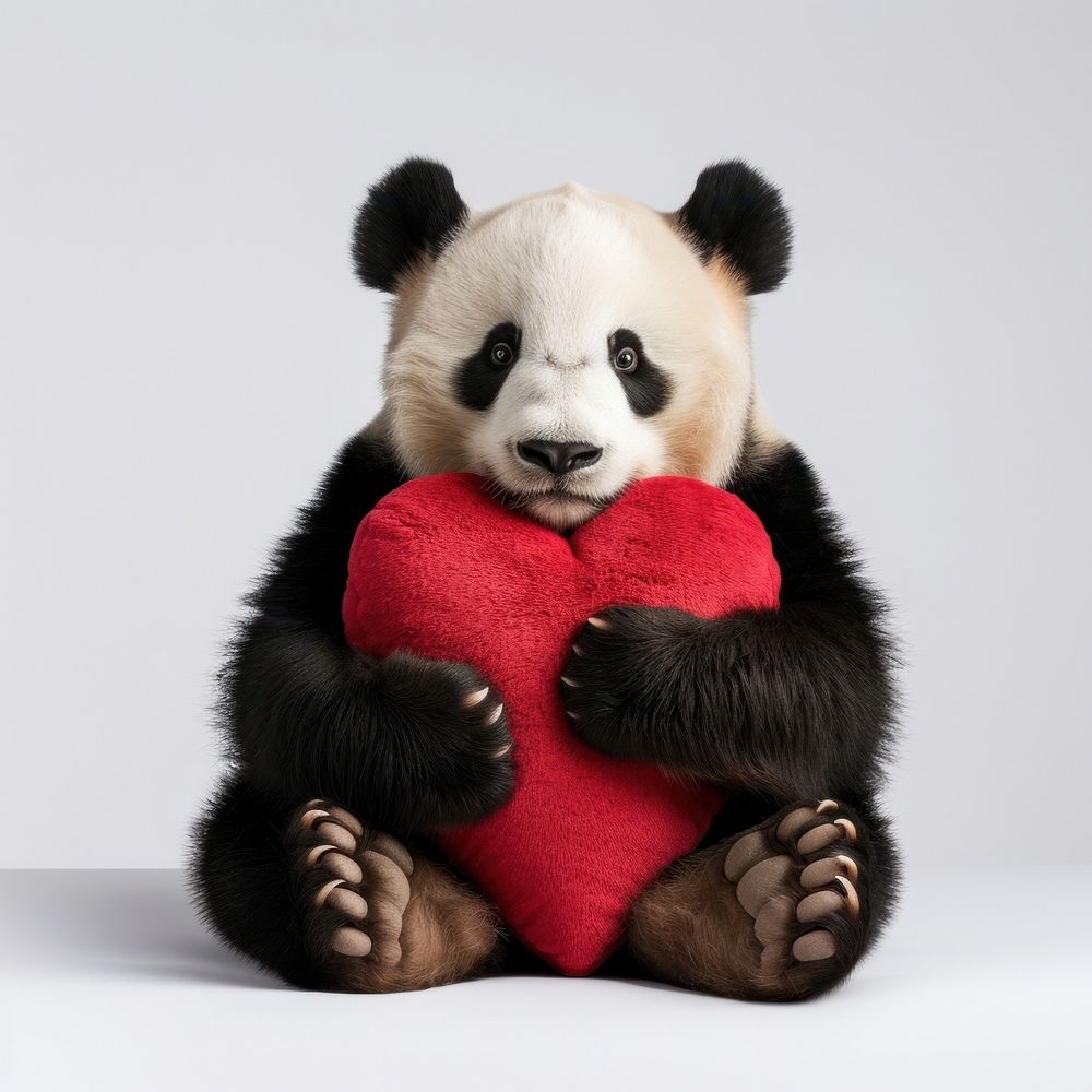 Panda holding heart pillow animal mammal bear.
