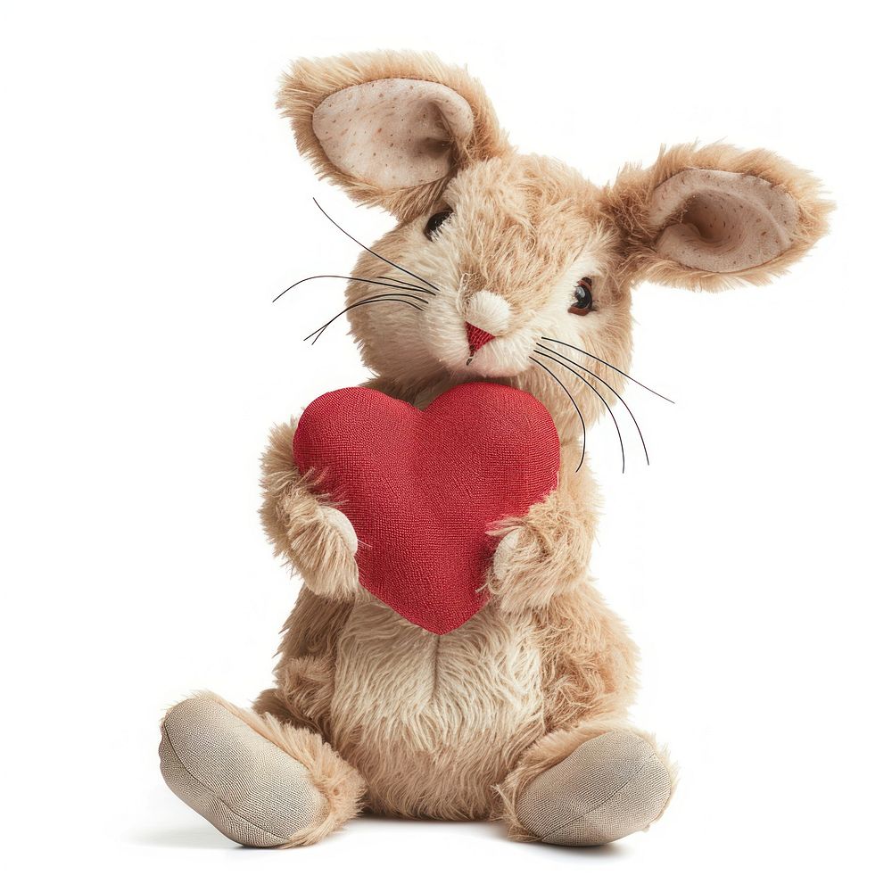 Rabbit holding heart pillow animal rodent mammal.