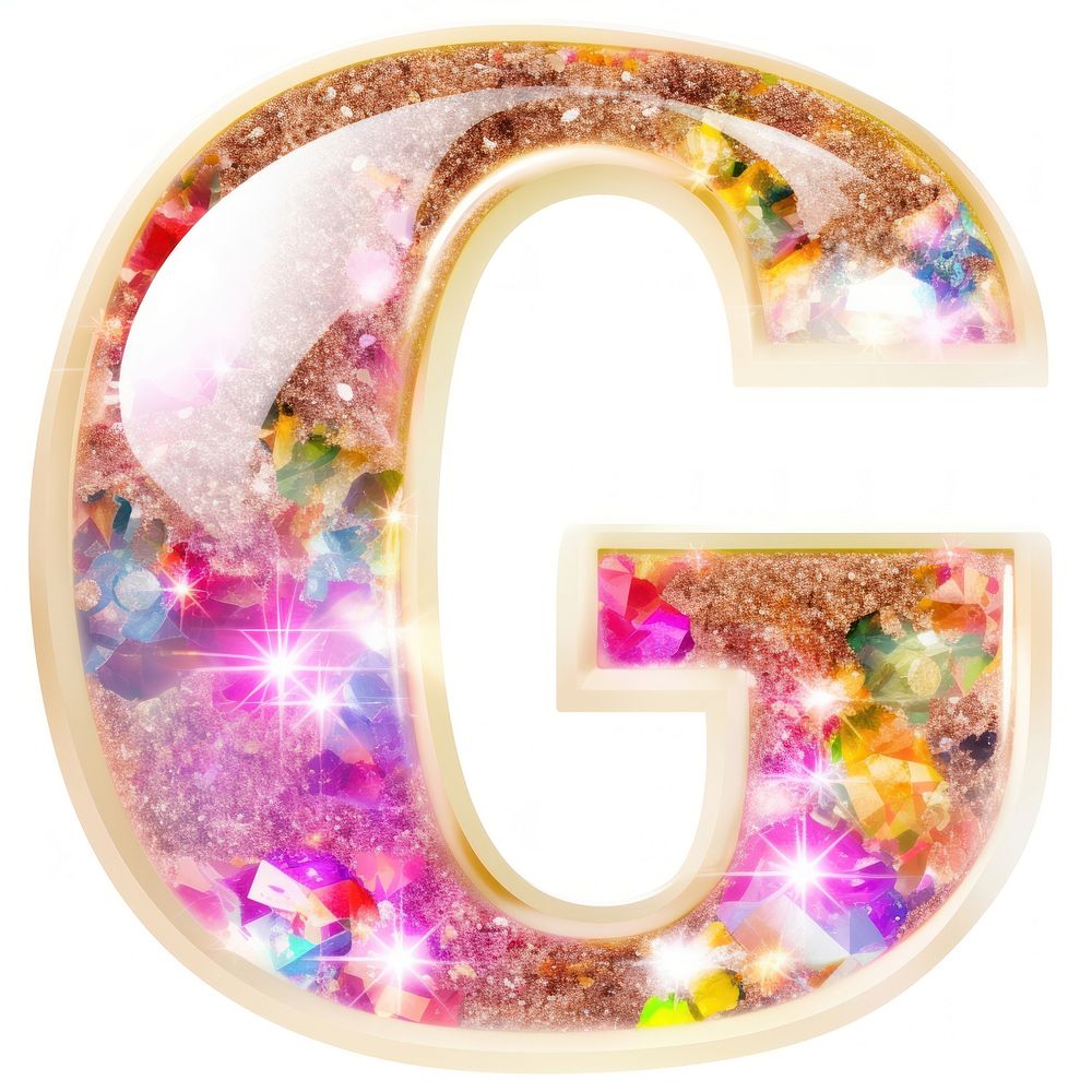 Glitter letter G number shape white background.