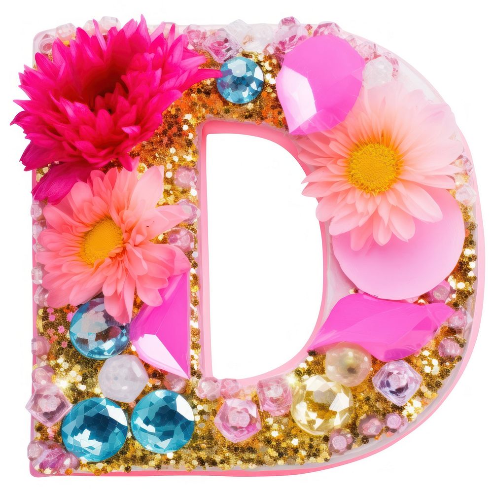 Glitter letter D jewelry flower number.