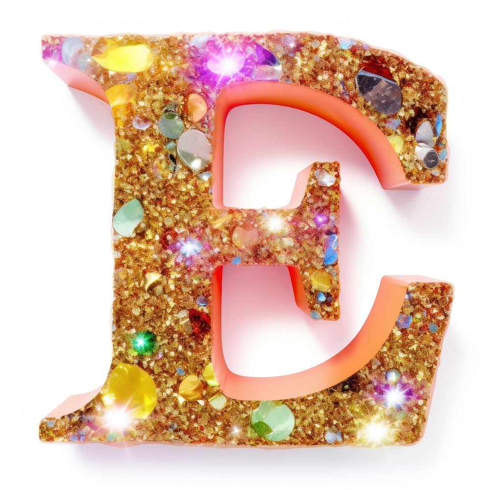 Glitter letter E jewelry number shape.