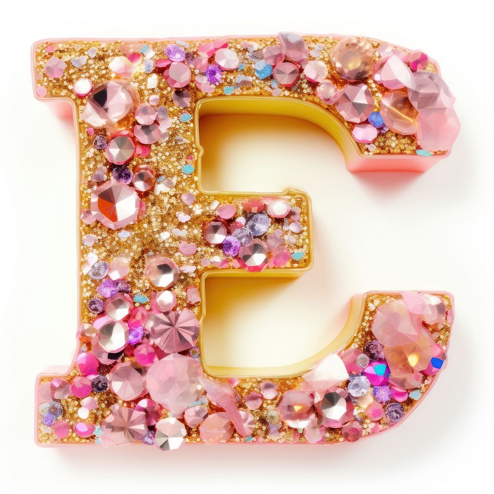 Glitter letter E alphabet jewelry number.