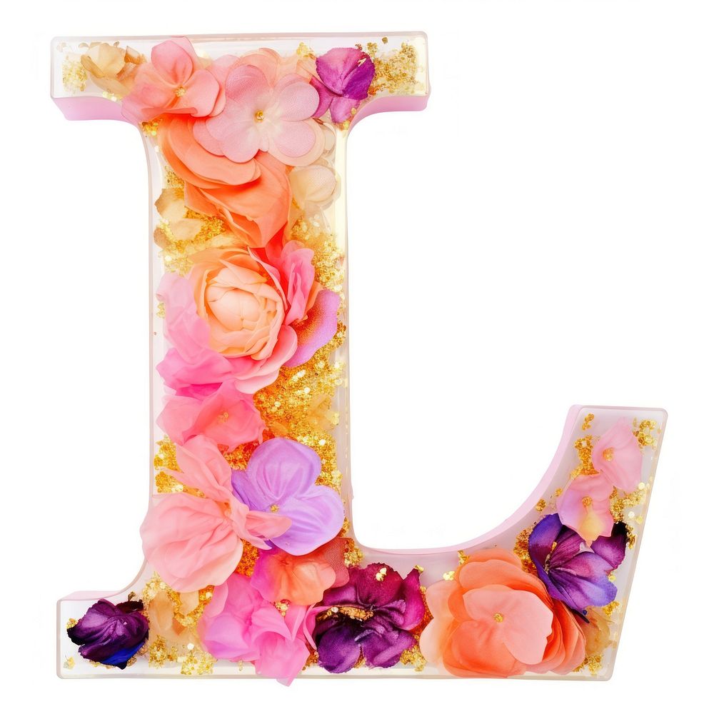 Glitter letter L alphabet flower number.