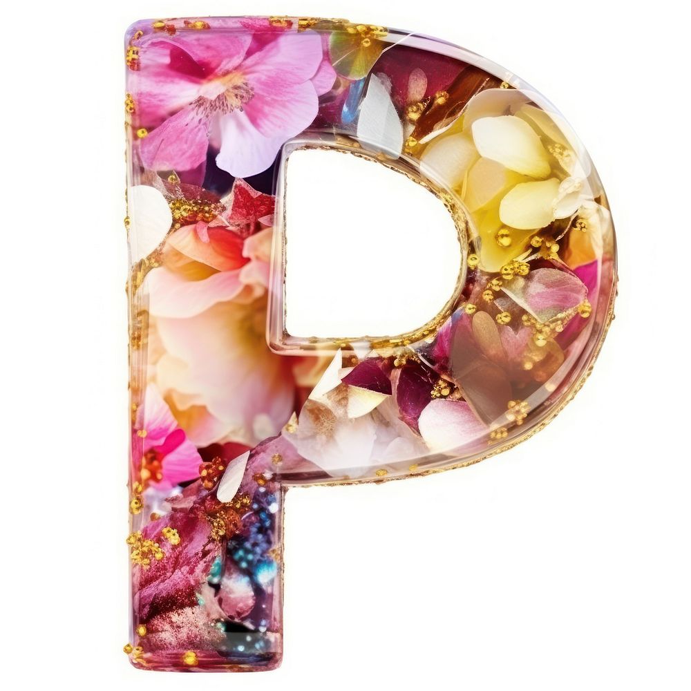 Glitter letter P number petal text.
