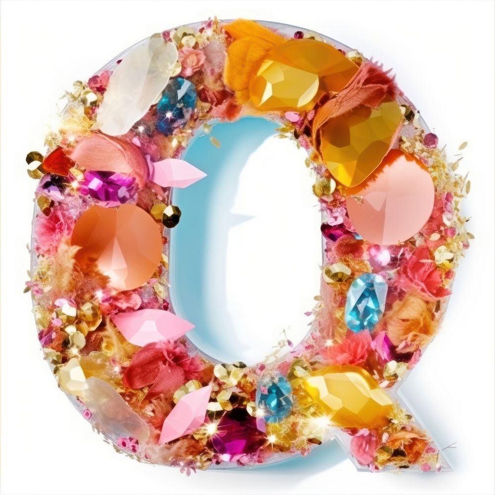 Glitter letter Q shape white background jewelry.