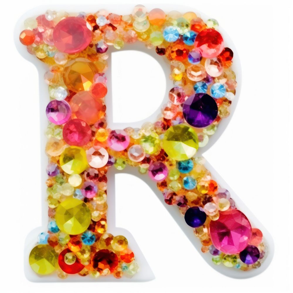 Glitter letter R alphabet jewelry number.