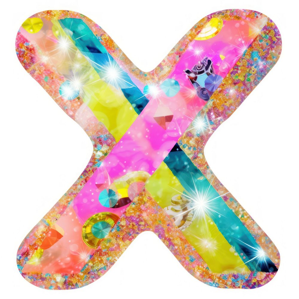 Glitter letter x shape white background confectionery.