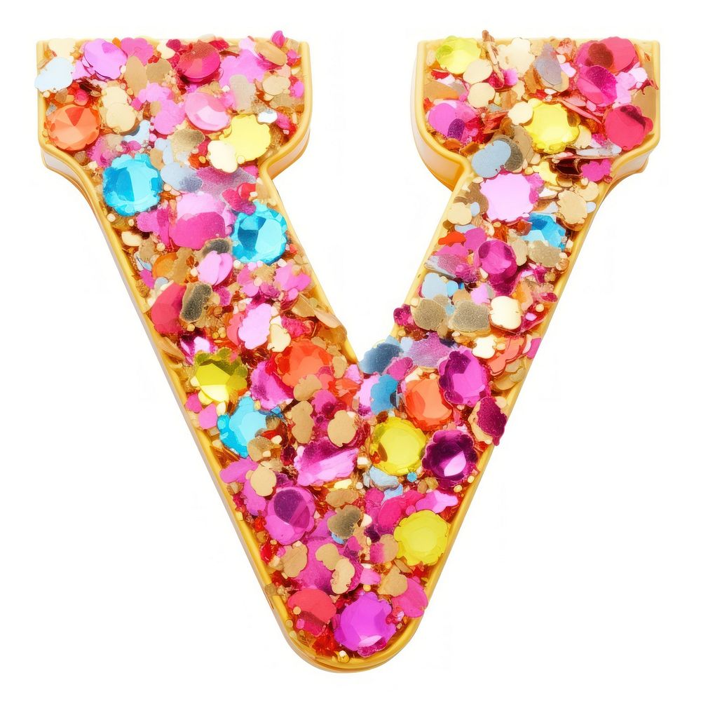 Glitter letter v petal white background confectionery.