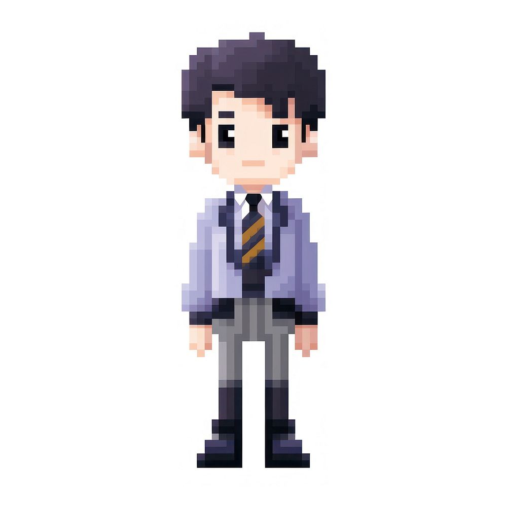 Pixel of a young student wearing uniform necktie white background accessories.