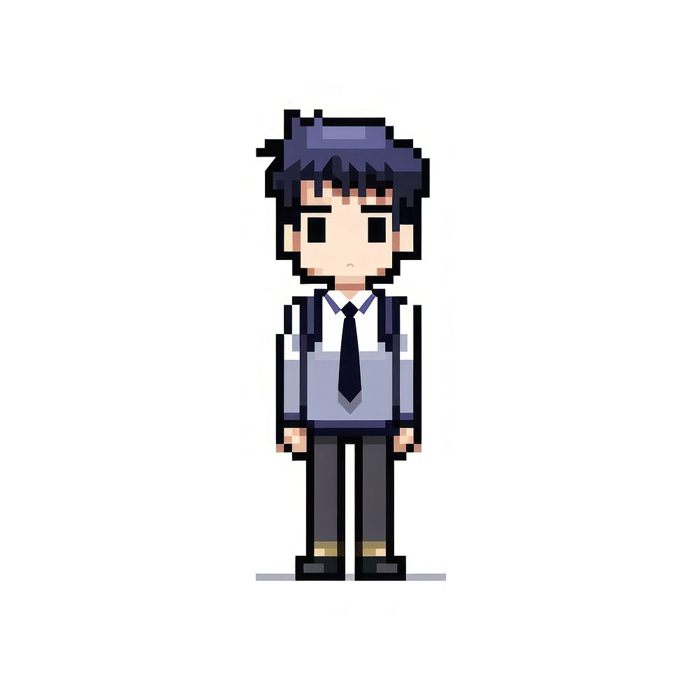 Pixel of a young student wearing uniform white background technology creativity.