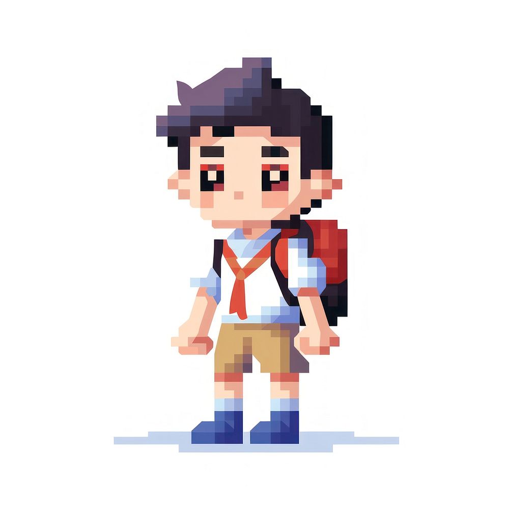 Pixel of a young student wearing uniform art white background architecture.
