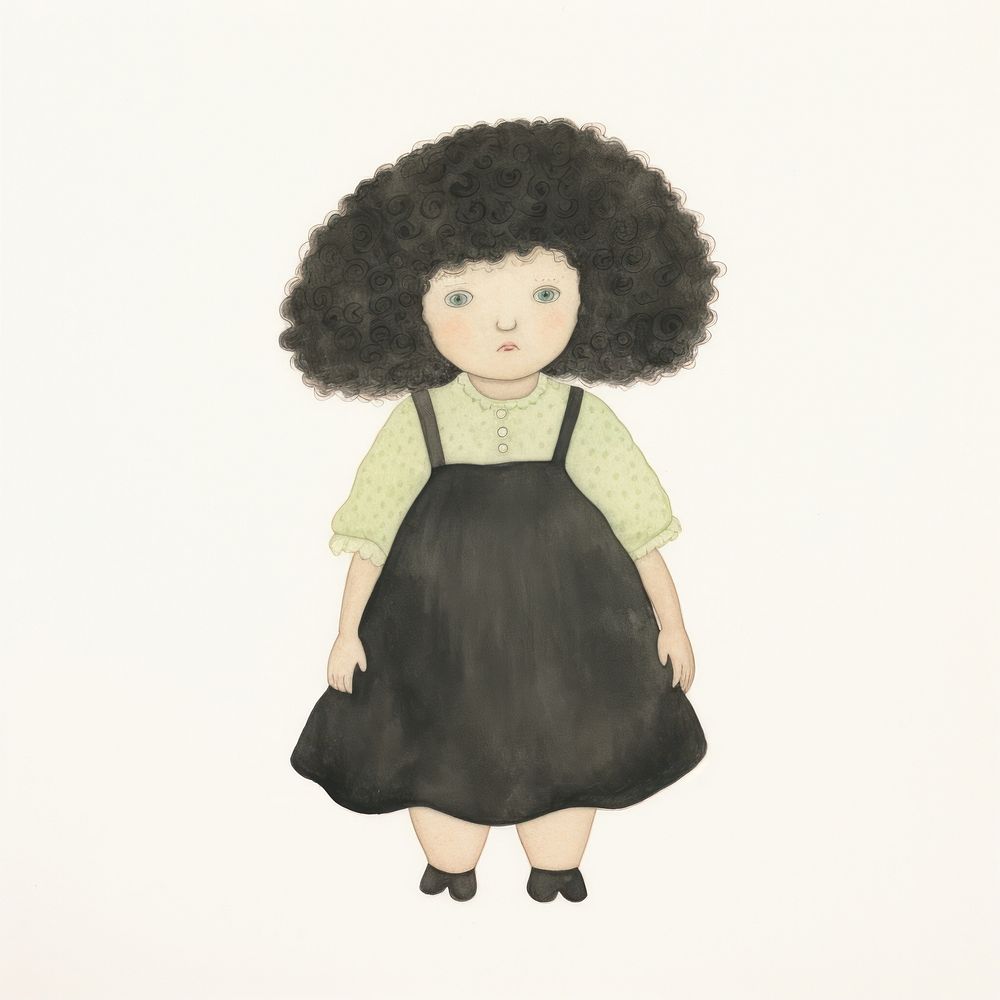Black borad child doll white background.