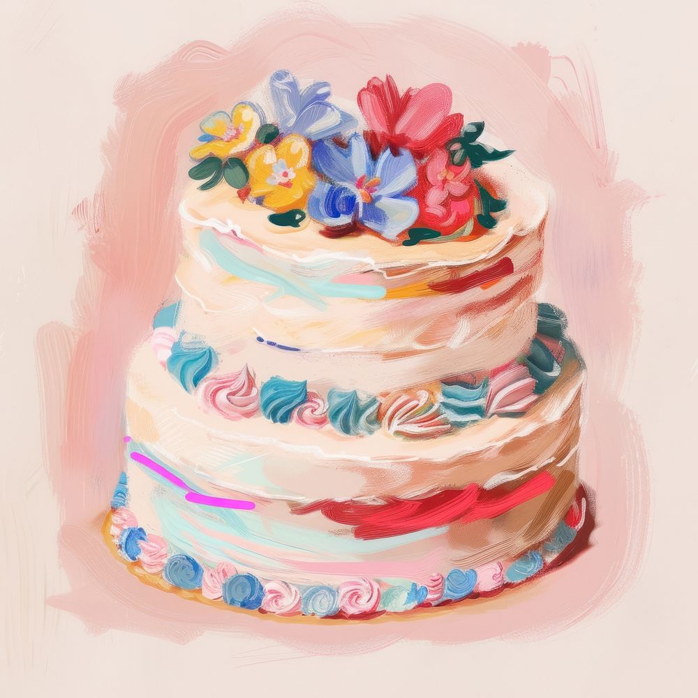 Draw freehand style birthday cake dessert icing food.