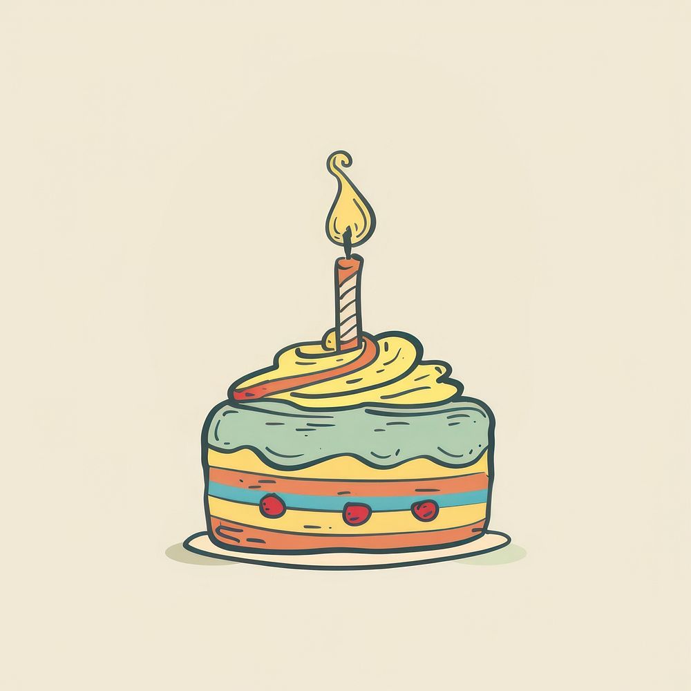 Draw freehand style birthday cake dessert food anniversary.