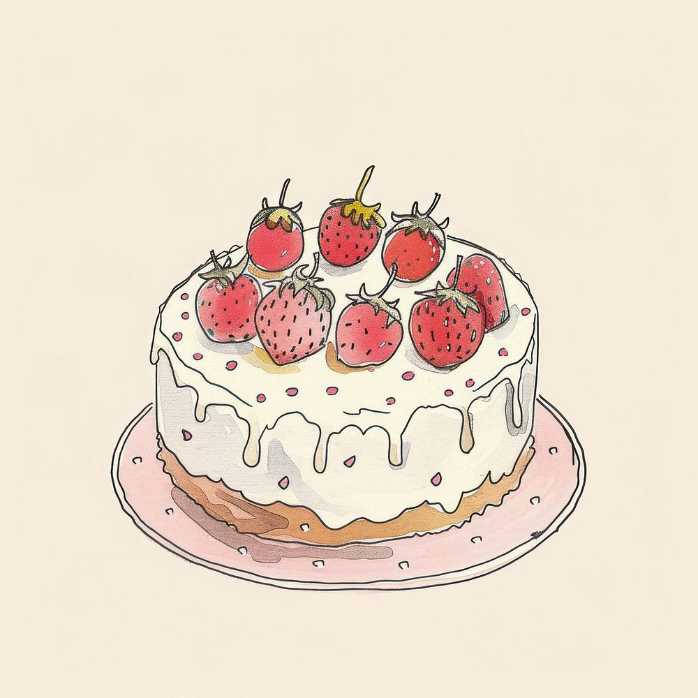 Draw freehand style cake dessert berry cream.