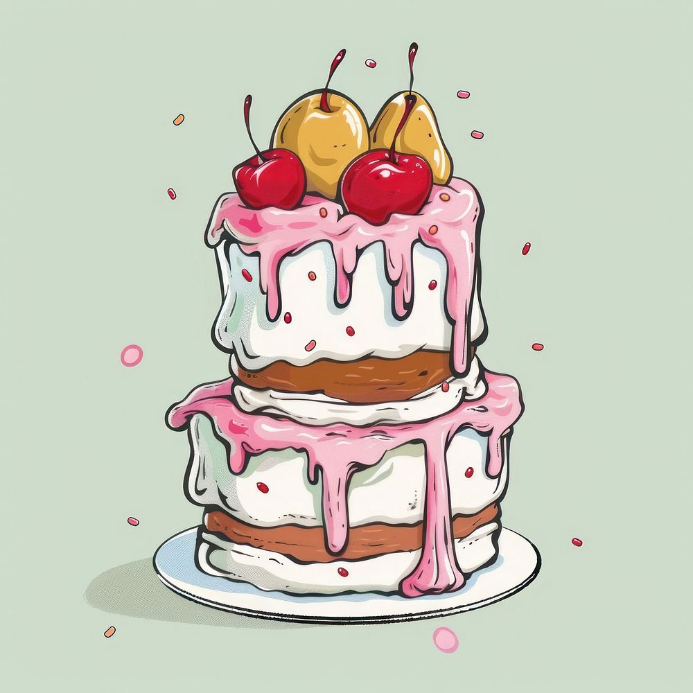 Draw freehand style cake dessert icing cream.
