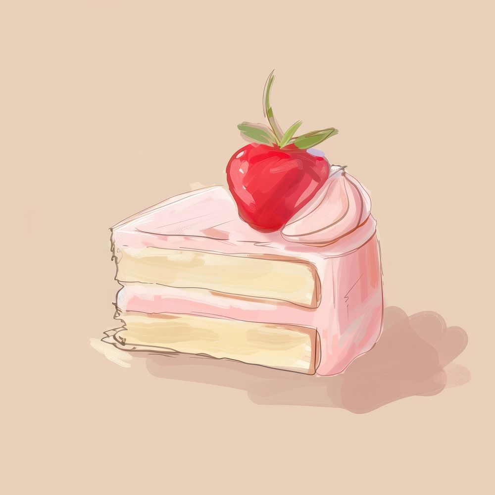 Draw freehand style cake dessert fruit food.