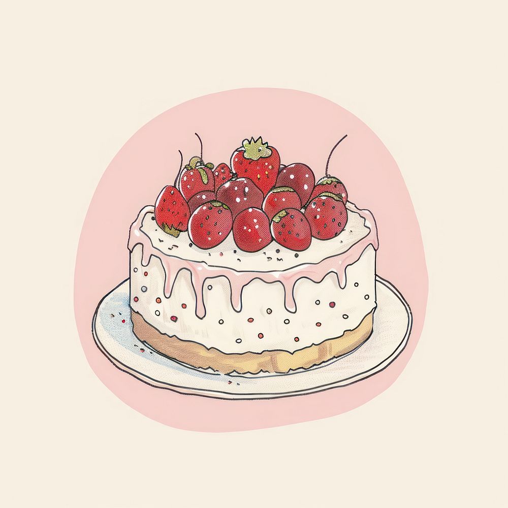 Draw freehand style cake dessert fruit cream.