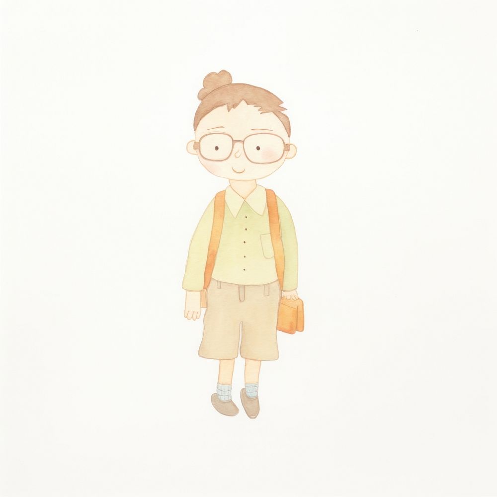 Elementary student character drawing sketch white background.