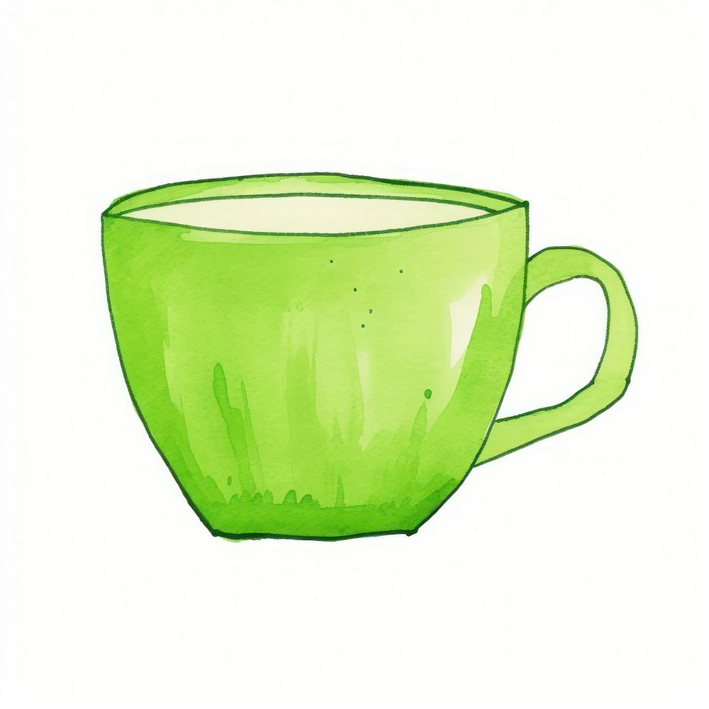 Green tea cup drink mug white background.